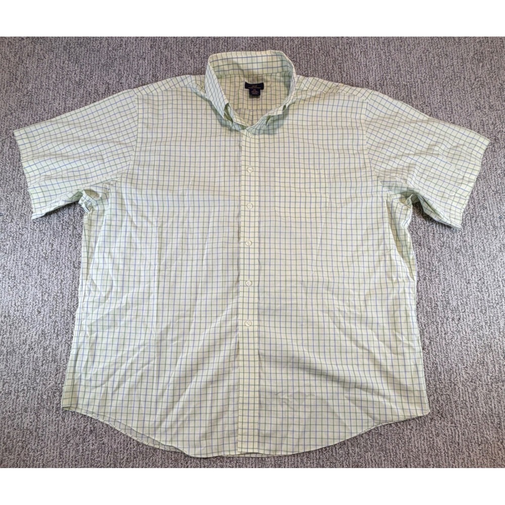 Brooks Brothers Shirt Mens XXL Green Blue Plaid SS Non-Iron Button Down